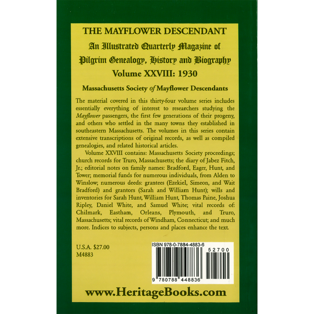 The Mayflower Descendant, Volume 28, 1930 back cover
