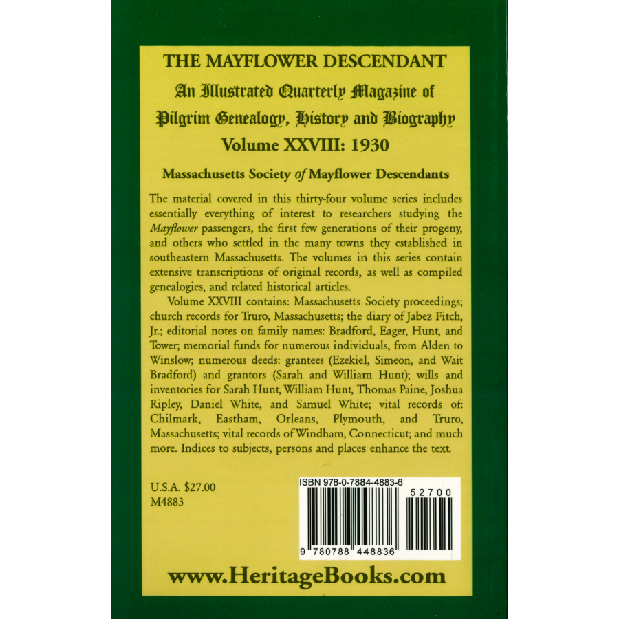 The Mayflower Descendant, Volume 28, 1930 back cover
