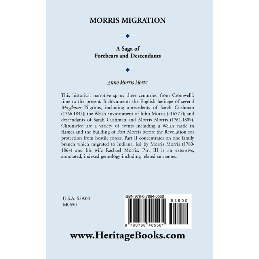 back cover of Morris Migration: A Saga of Forebears and Descendants