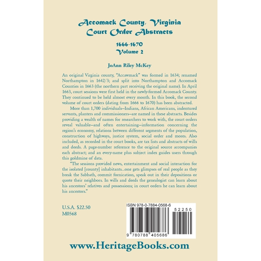 Accomack County, Virginia Court Order Abstracts, Volume 2: 1666-1670 back cover