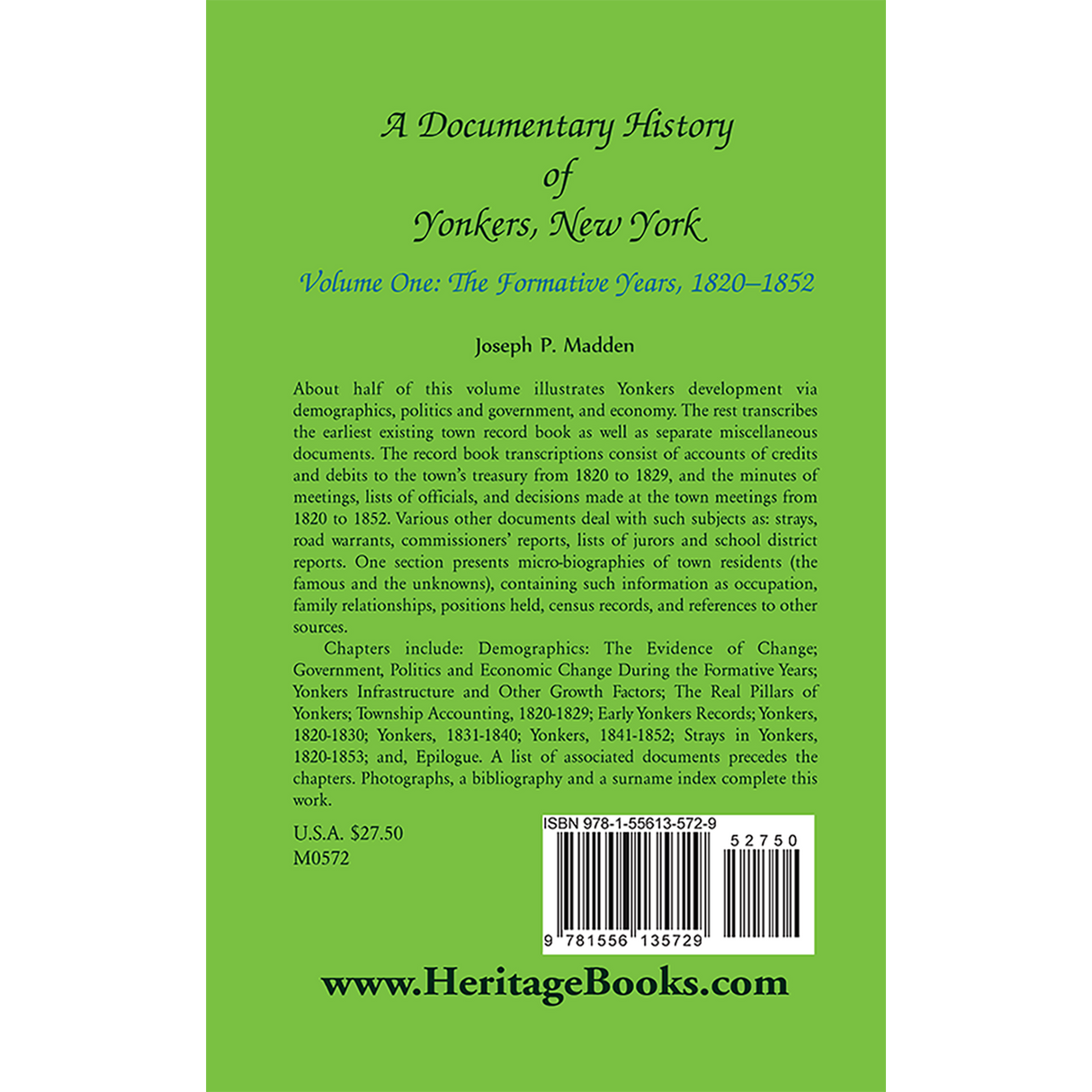 A Documentary History of Yonkers, New York, Volume One: The Formative Years, 1820-1852 back cover