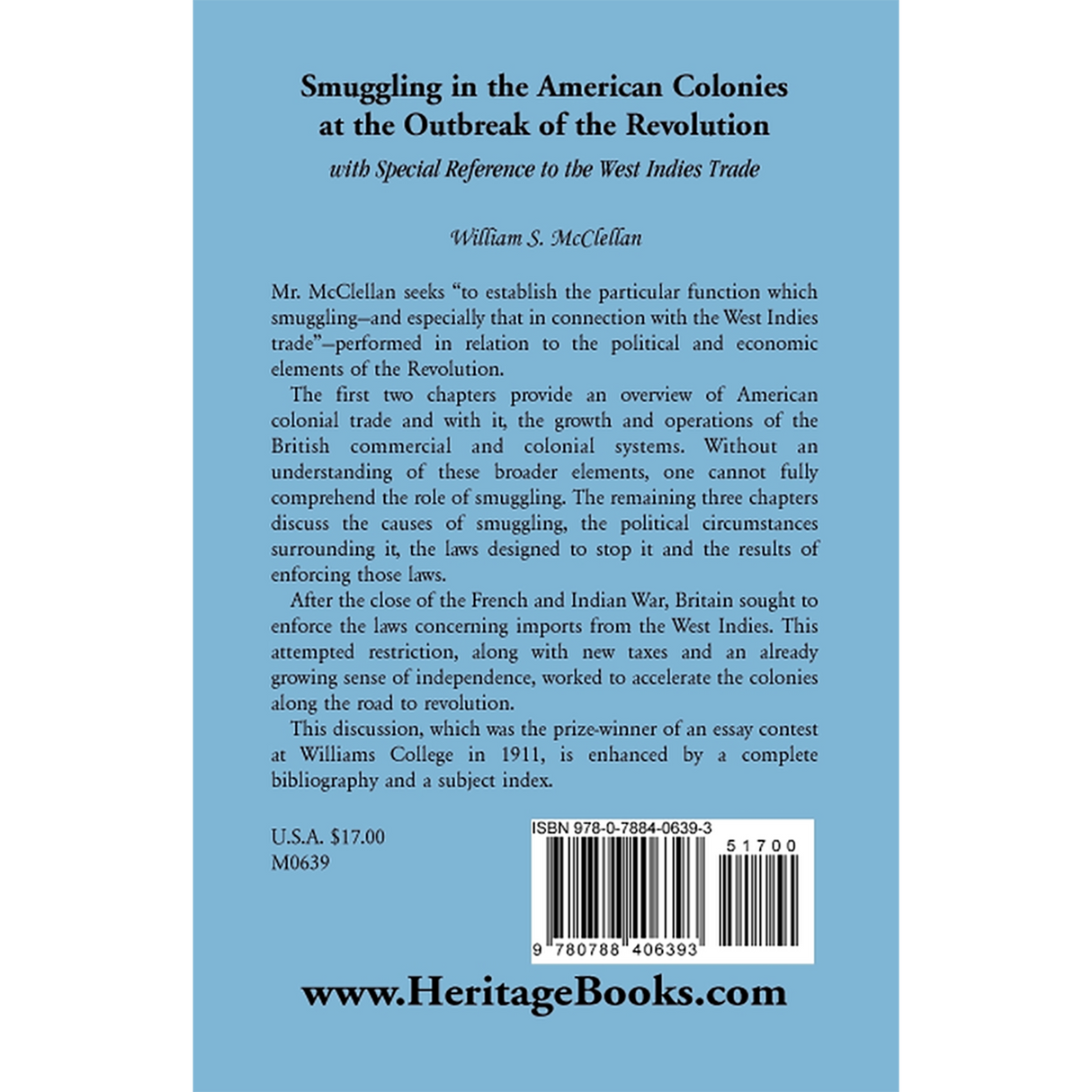 Smuggling in the American Colonies at the Outbreak of the Revolution with Special Reference to the West Indies Trade back cover