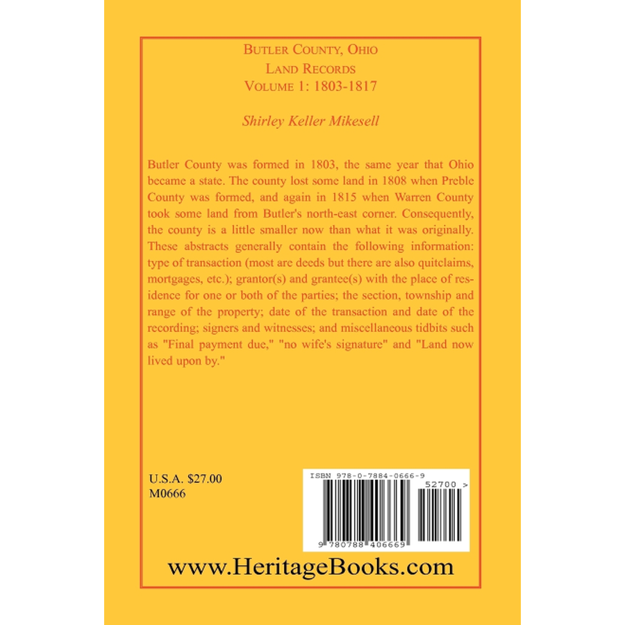 Butler County, Ohio, Land Records, Volume 1: 1803-1816 back cover