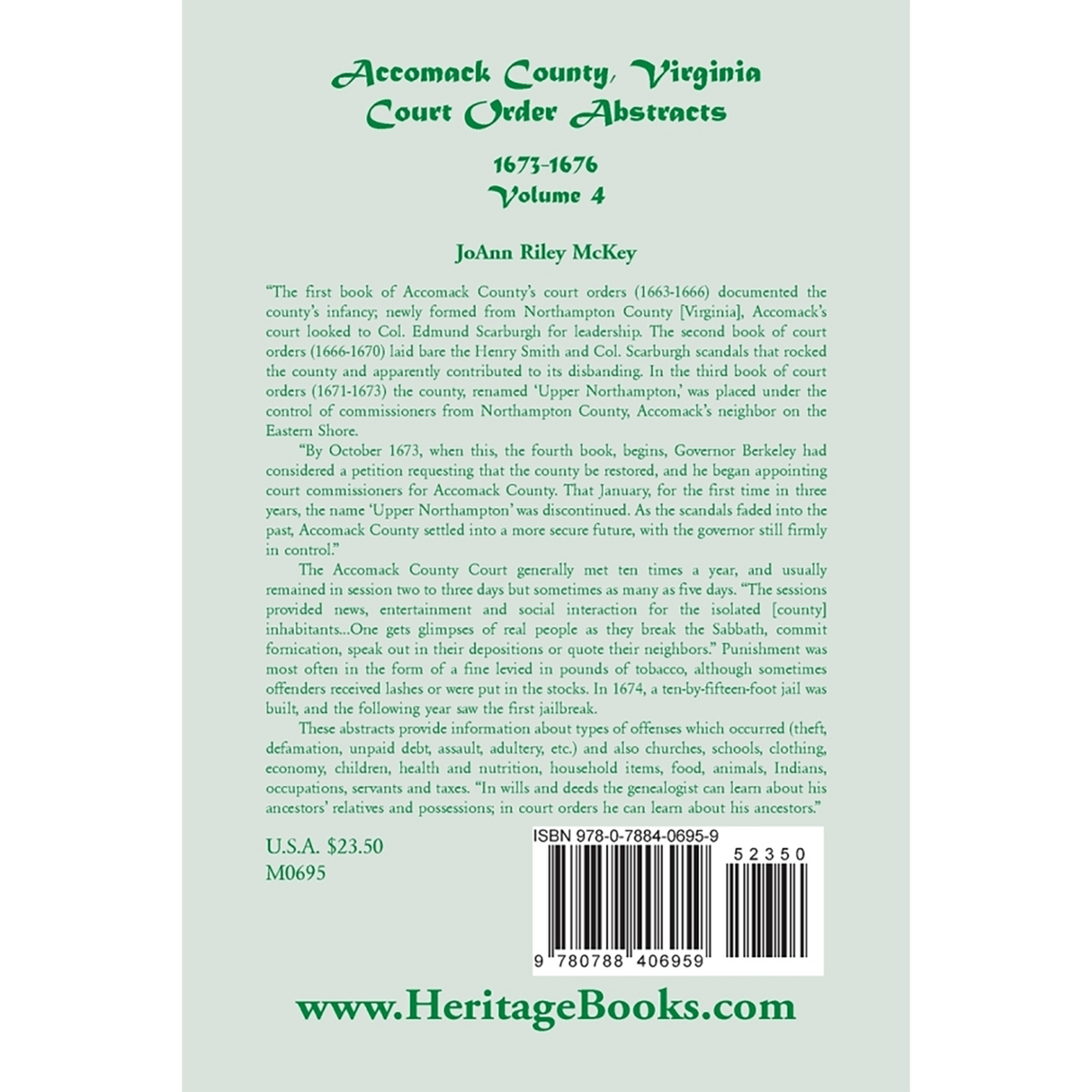 Accomack County, Virginia Court Order Abstracts, Volume 4: 1673-1676 back cover