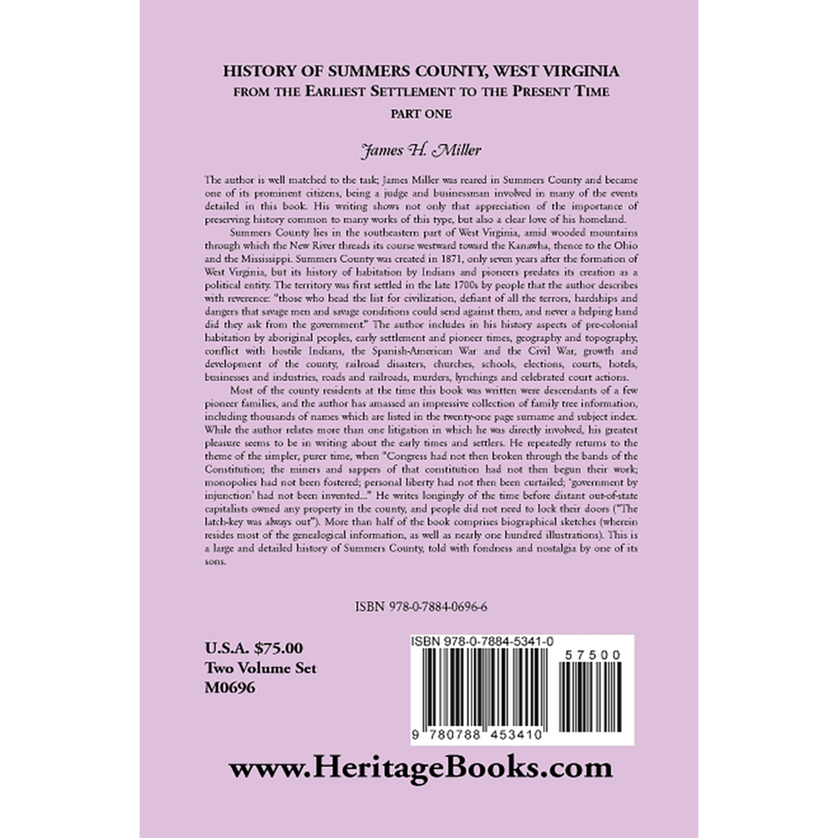 History of Summers County, West Virginia From the Earliest Settlement to the Present Time back cover
