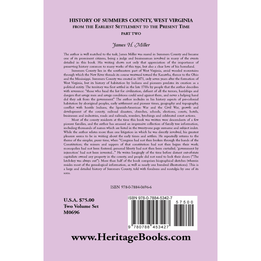 History of Summers County, West Virginia From the Earliest Settlement to the Present Time, Volume 2 back cover