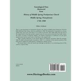 Genealogical Data Abstracted from "History of Middle Spring Presbyterian Church, Middle Spring, Pennsylvania 1738-1900" back cover