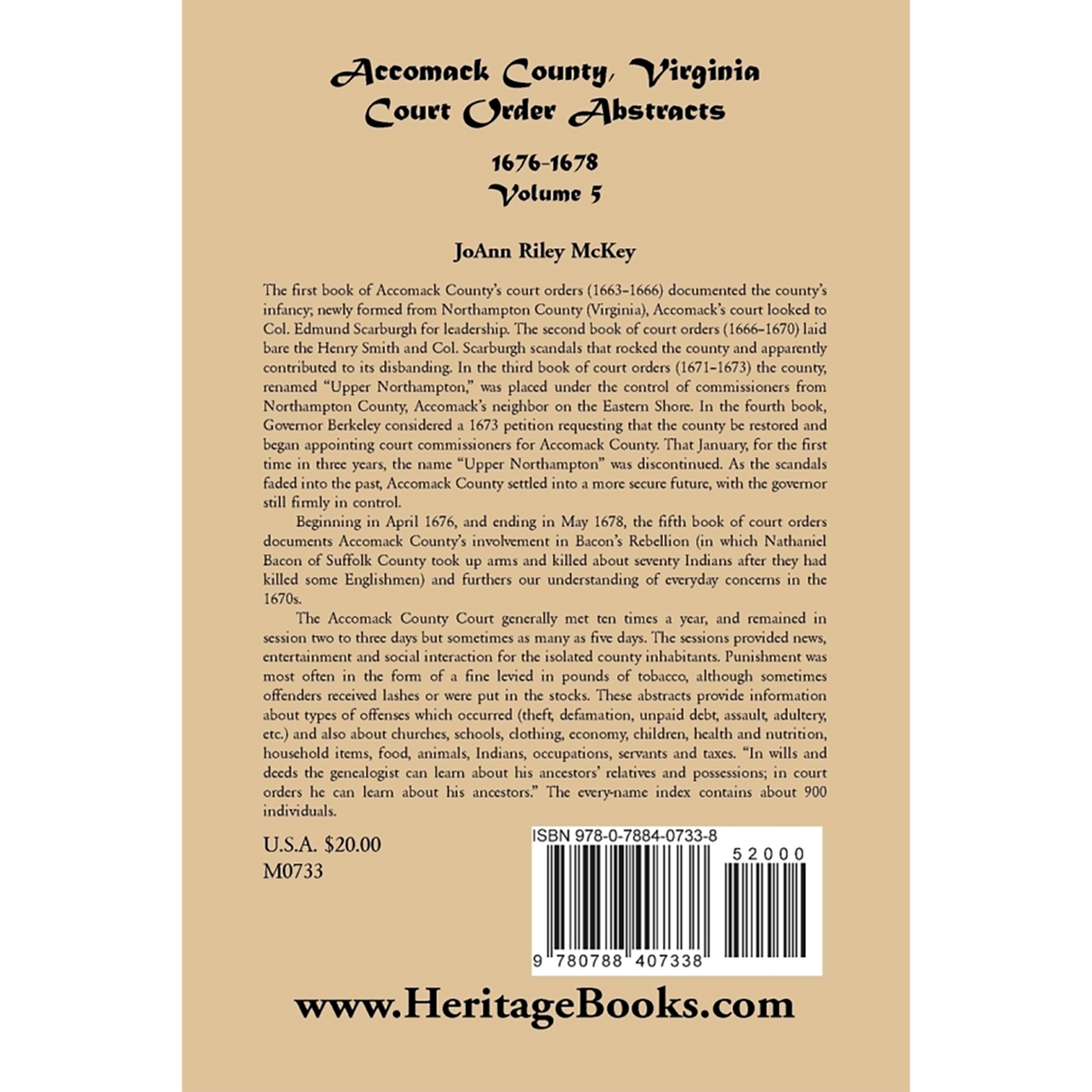 Accomack County, Virginia Court Order Abstracts, Volume 5: 1676-1678 back cover
