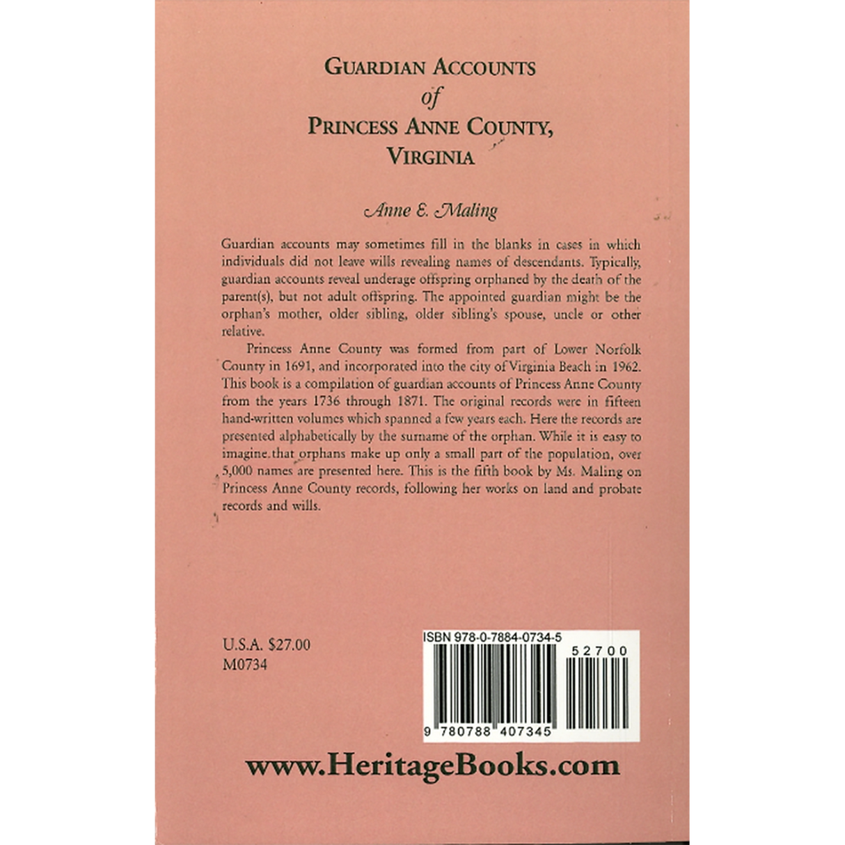 Guardian Accounts of Princess Anne County, Virginia back cover