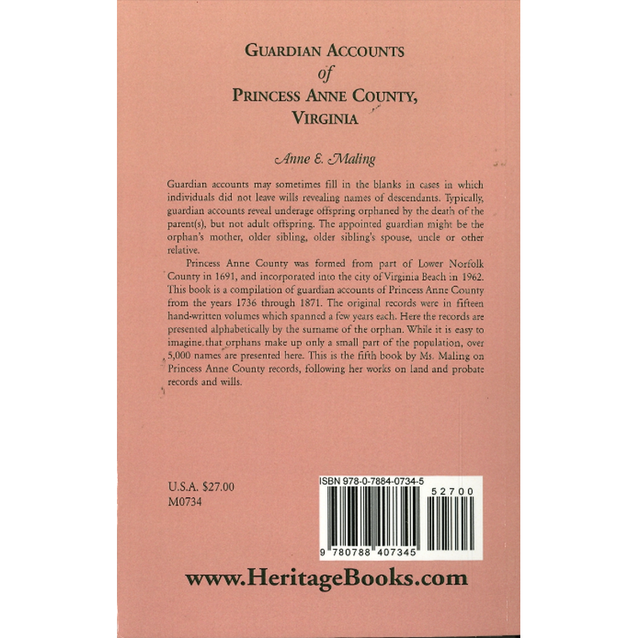 Guardian Accounts of Princess Anne County, Virginia back cover