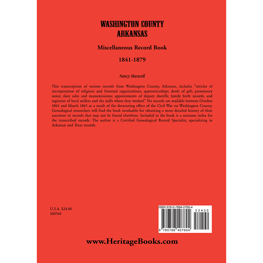 Washington County, Arkansas Miscellaneous Record Book, 1841-1879 back cover