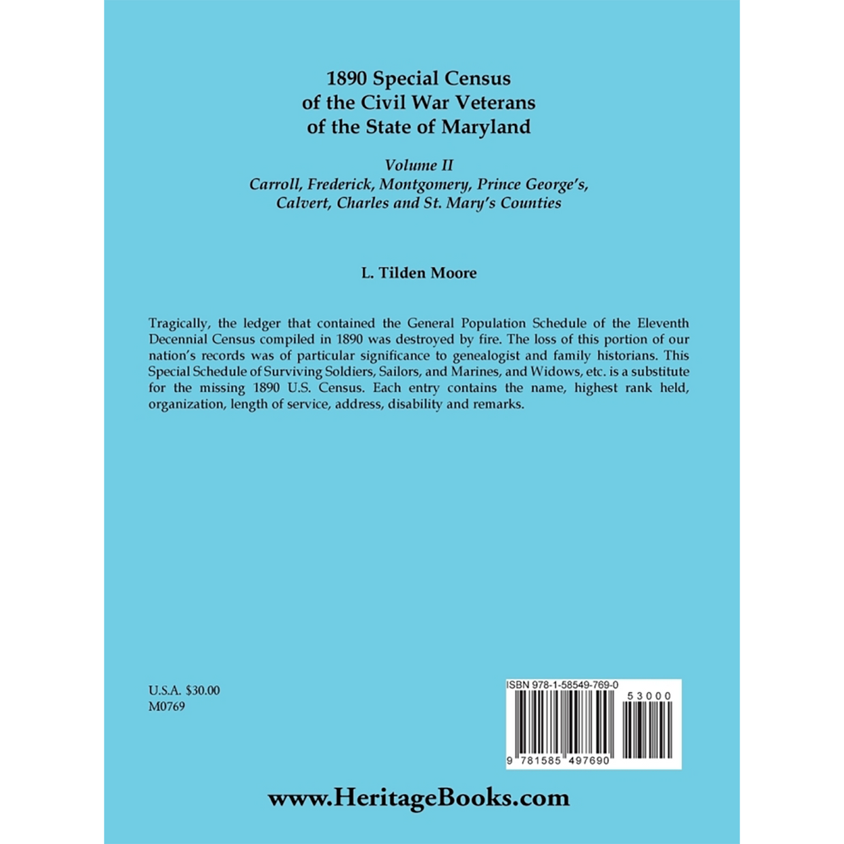 1890 Special Census of the Civil War Veterans of the State of Maryland: Volume II back cover