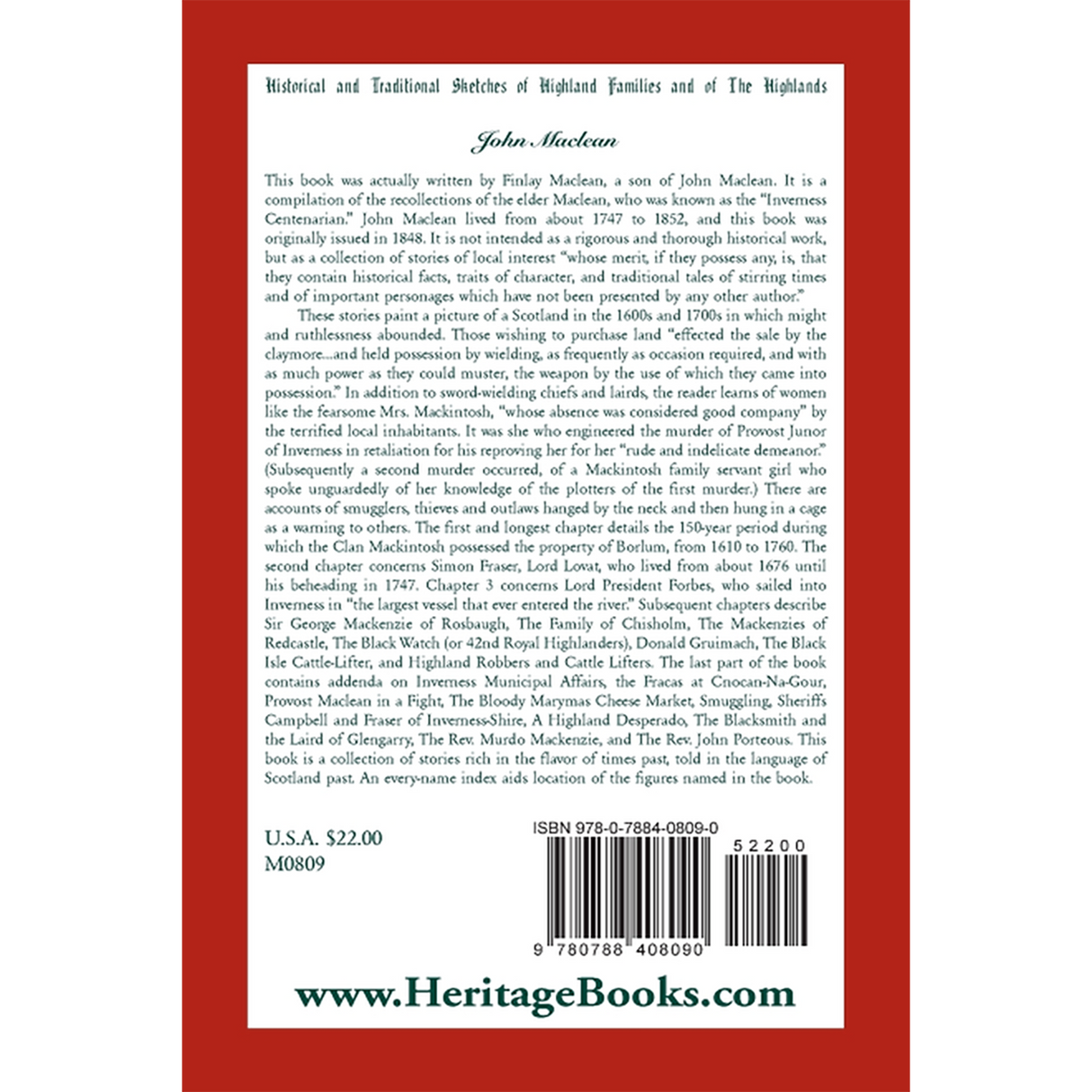 Historical and Traditional Sketches of Highland Families and of The Highlands back cover