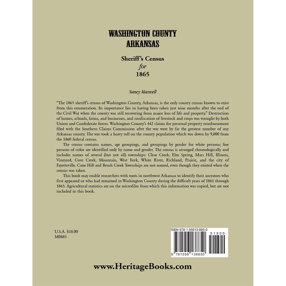 Washington County, Arkansas, Sheriff's Census For 1865 back cover