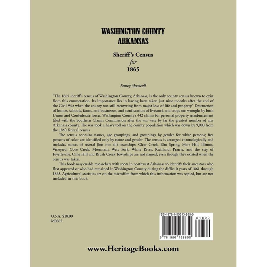 Washington County, Arkansas, Sheriff's Census For 1865 back cover