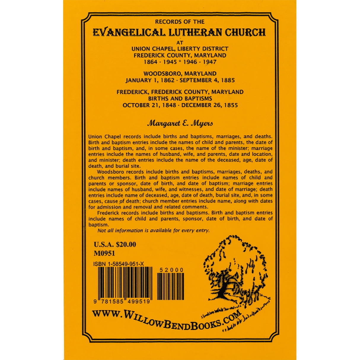 Records of the Evangelical Lutheran Church at Union Chapel, Liberty District, Frederick County, Maryland, 1864-1945, 1946-1947;… back cover