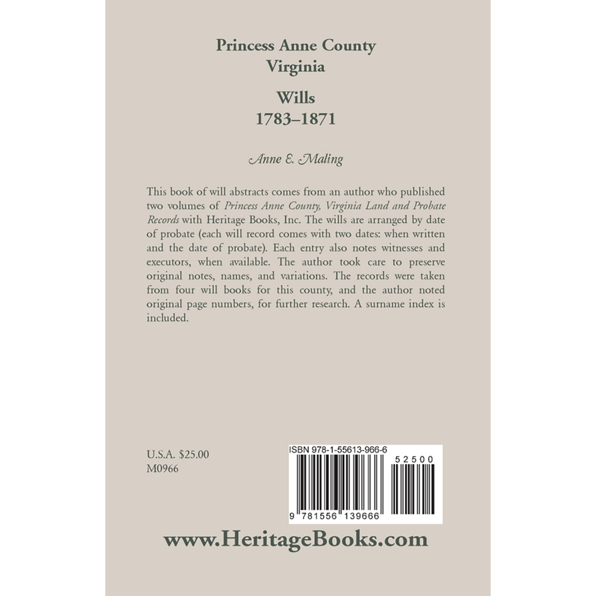 Princess Anne County, Virginia Wills, 1783-1871 back cover