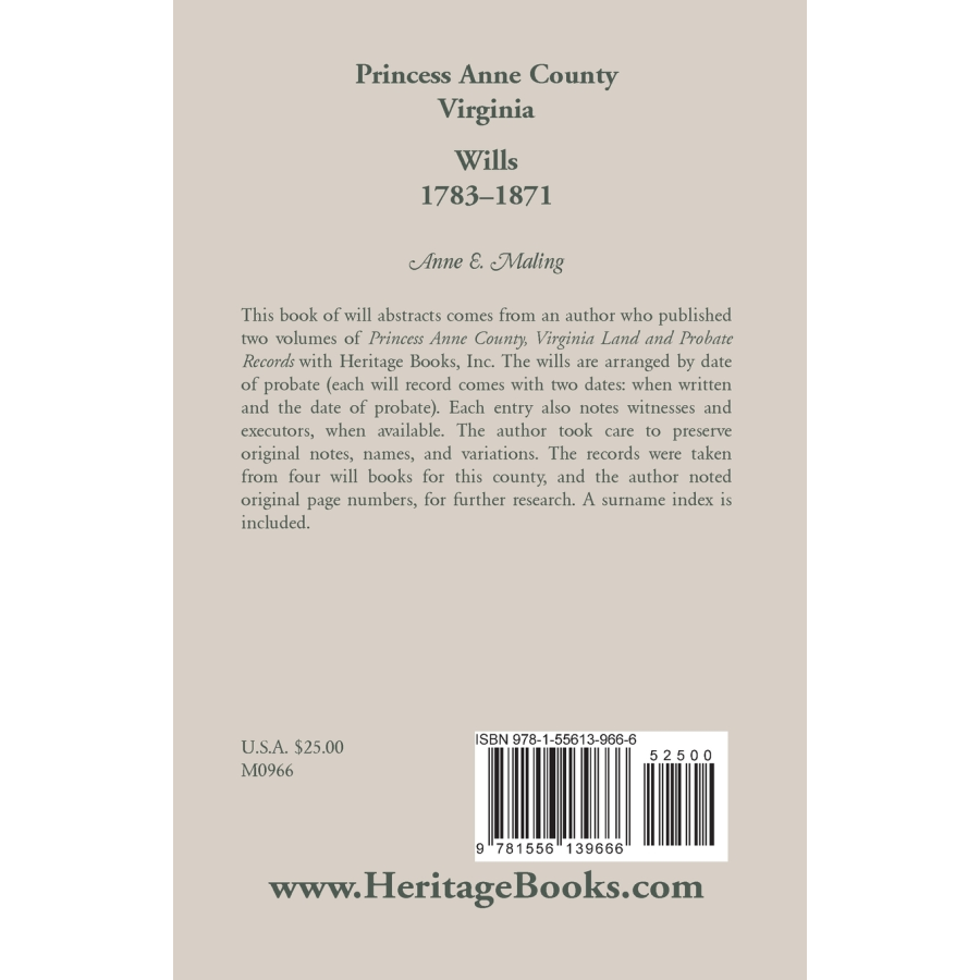 Princess Anne County, Virginia Wills, 1783-1871 back cover