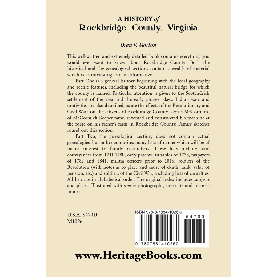 A History of Rockbridge County, Virginia back cover