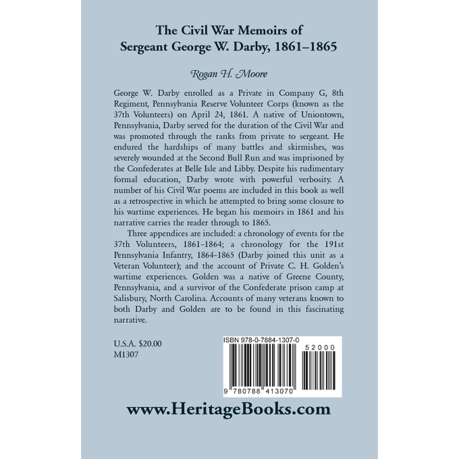 back cover of The Civil War Memoirs of Sergeant George W. Darby