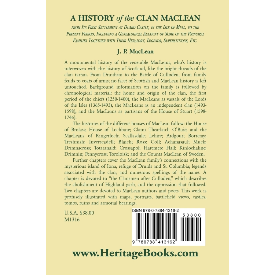 back cover of A History of the Clan MacLean