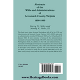 Abstracts of the Wills and Administrations of Accomack County, Virginia, 1800-1860 volume 1 back cover