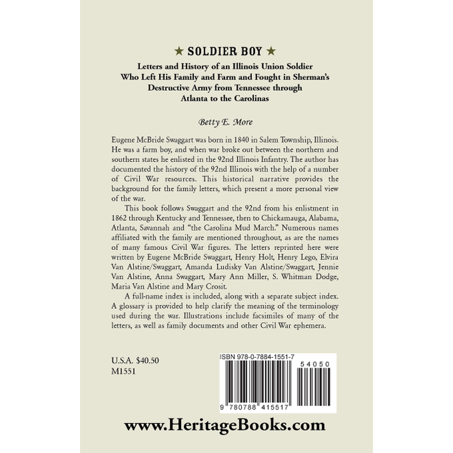 back cover of Soldier Boy: Letters and History of an Illinois Union Soldier