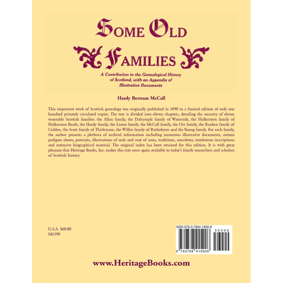 back cover of Some Old Families: A Contribution to the Genealogical History of Scotland, with an Appendix of Illustrative Documents