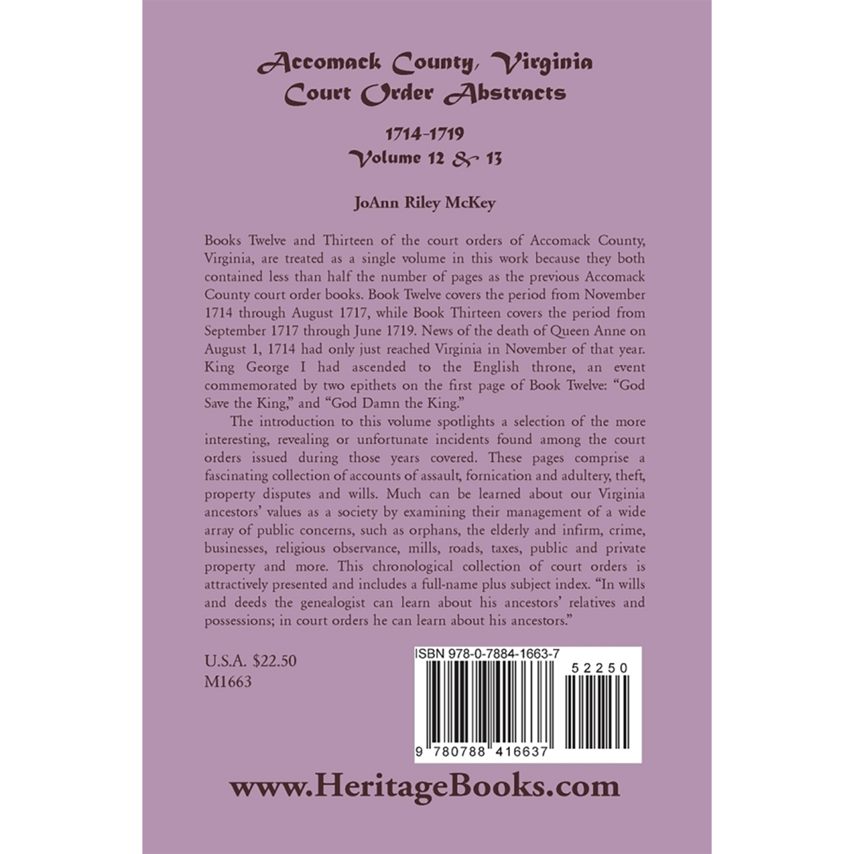 Accomack County, Virginia Court Order Abstracts, Volumes 12 and 13: 1714-1719 back cover