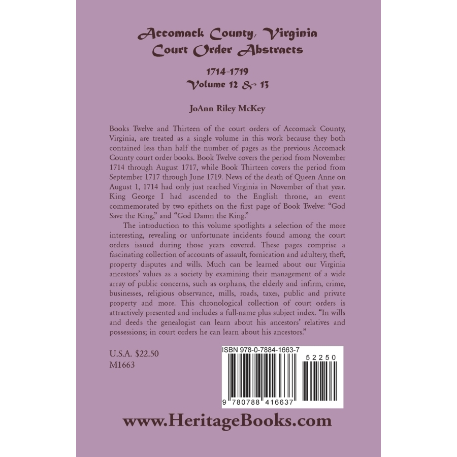 Accomack County, Virginia Court Order Abstracts, Volumes 12 and 13: 1714-1719 back cover