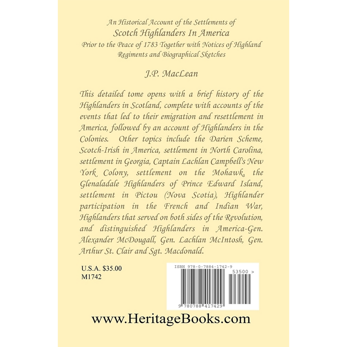 An Historical Account of the Settlements of Scotch Highlanders In America [paper] back cover