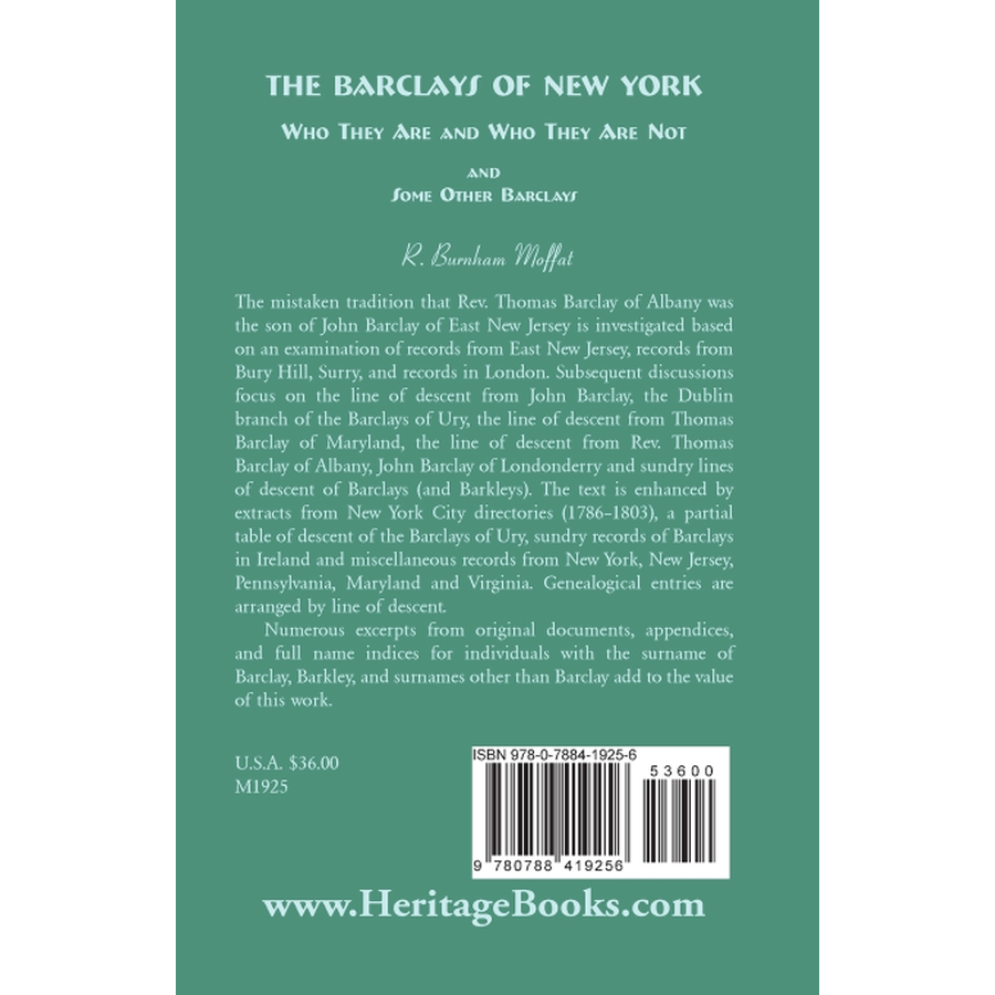 back cover of The Barclays of New York: Who They Are and Who They Are Not, and Some Other Barclays