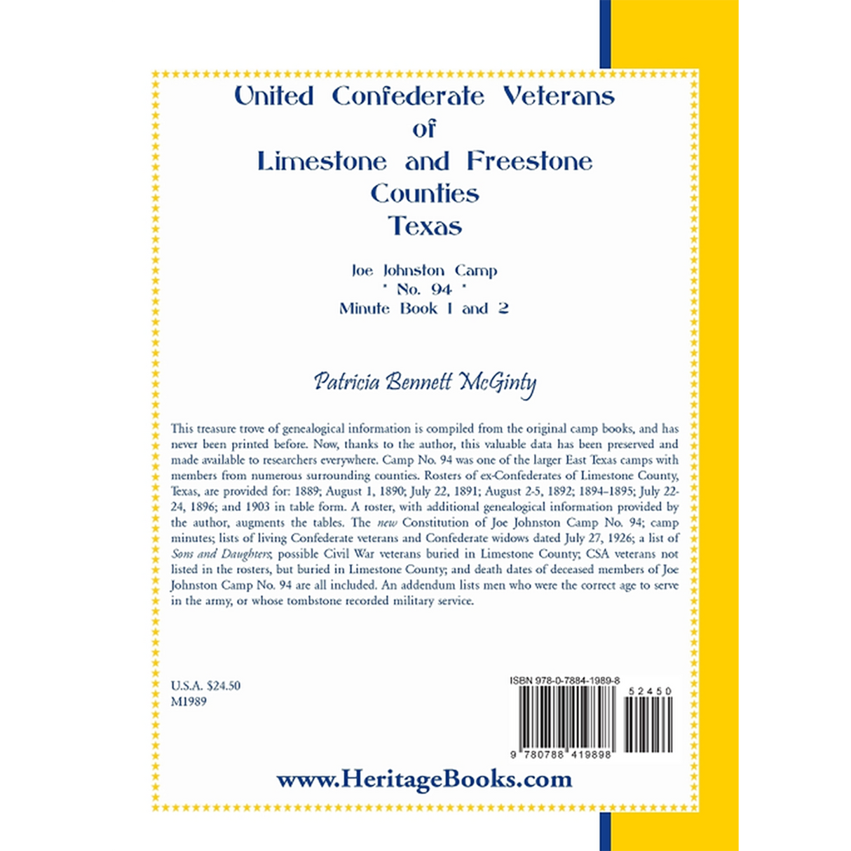 United Confederate Veterans of Limestone and Freestone Counties, Texas, Joe Johnston Camp, No. 94, Minute Book 1 and 2 back cover