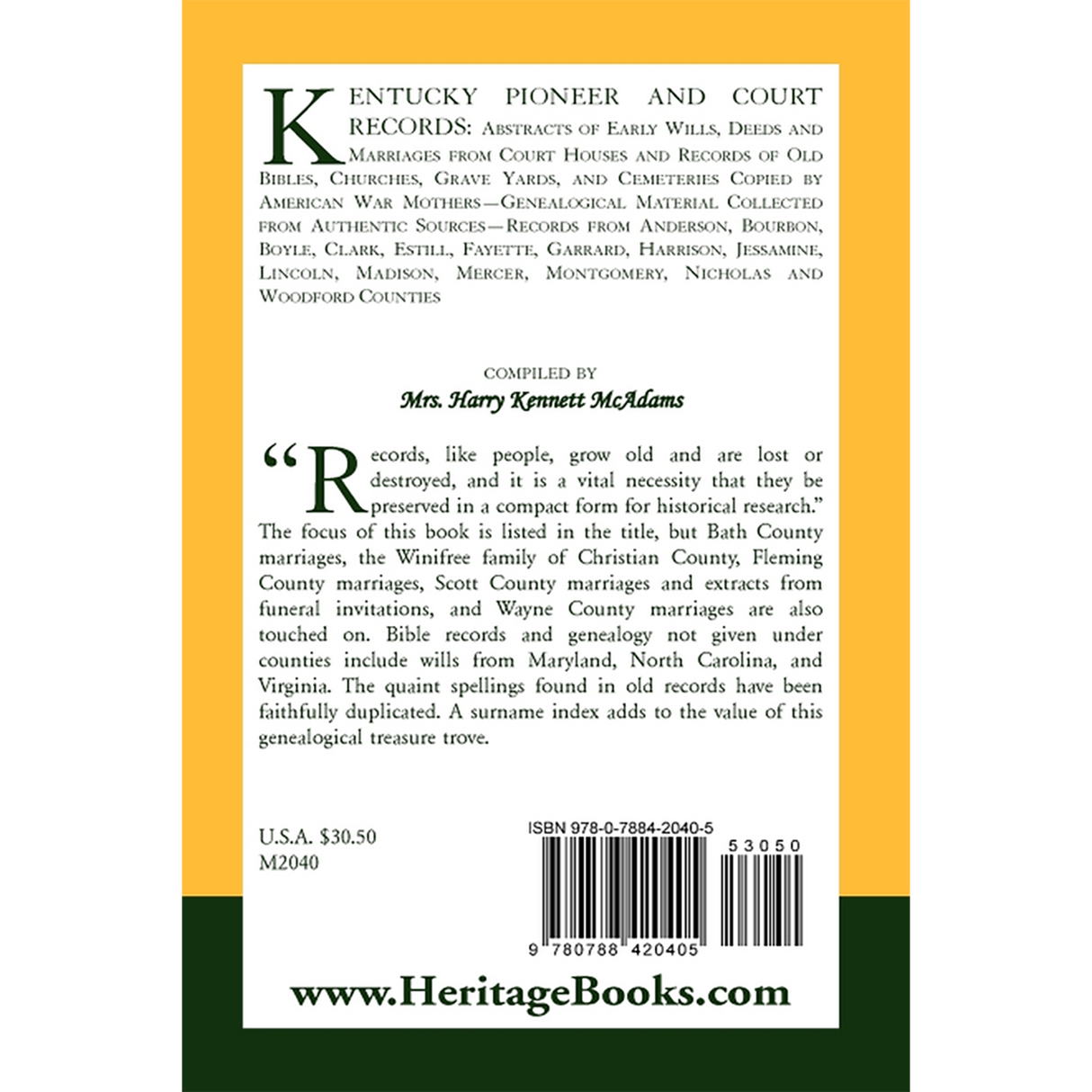 Kentucky Pioneer and Court Records: Abstracts of Early Wills, Deeds and Marriages From Court Houses back cover