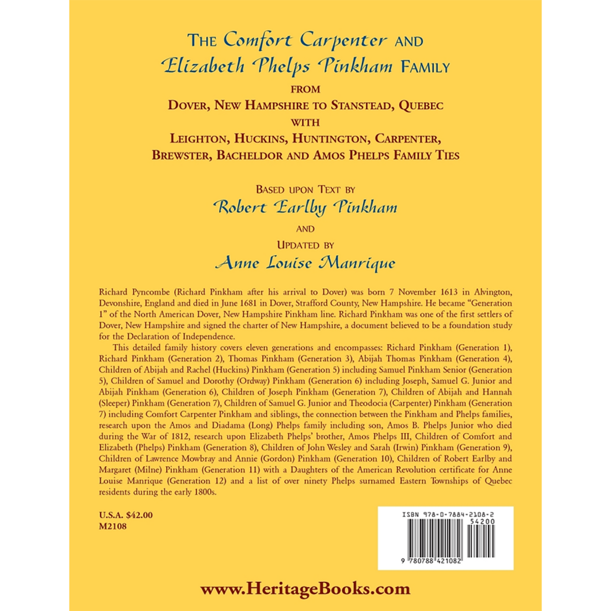 The Comfort Carpenter and Elizabeth Phelps Pinkham Family back cover