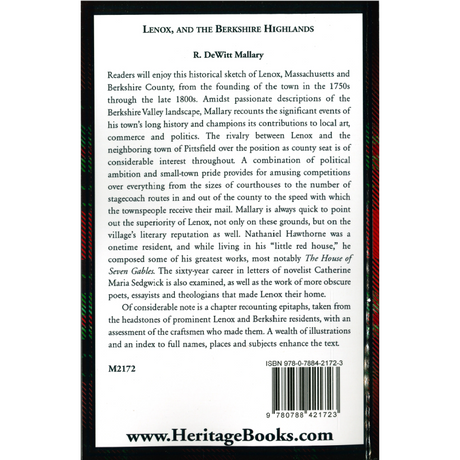 Lenox, and the Berkshire Highlands back cover
