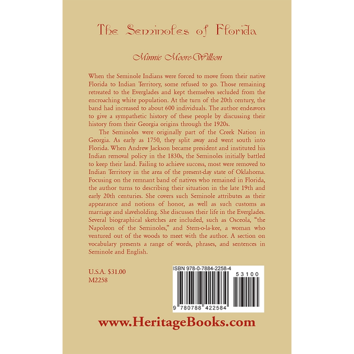 The Seminoles of Florida back cover