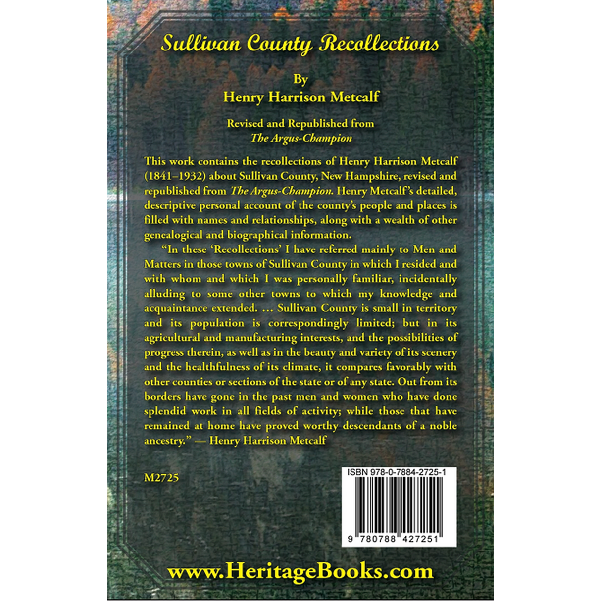 Sullivan County [New Hampshire] Recollections back cover