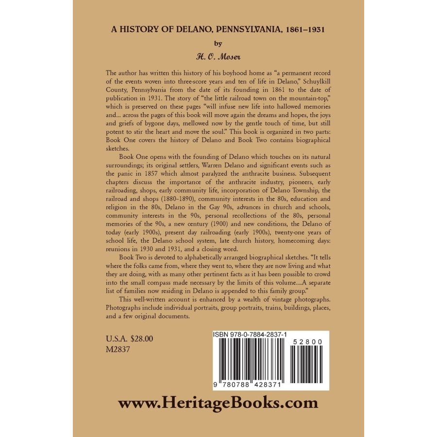 A History of Delano [Schuylkill County], Pennsylvania back cover