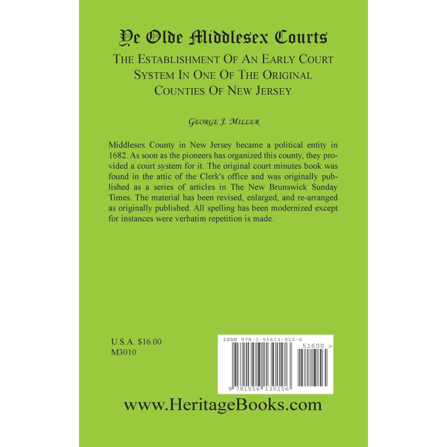 back cover of Ye Olde Middlesex Courts [New Jersey]