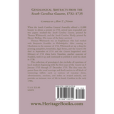 Genealogical Abstracts from the South Carolina Gazette, 1732-1735 back cover