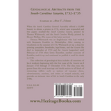 Genealogical Abstracts from the South Carolina Gazette, 1732-1735 back cover