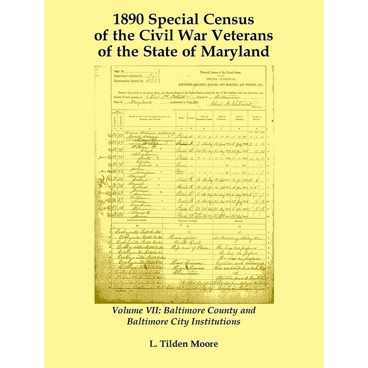 1890 Special Census of the Civil War Veterans of the State of Maryland: Volume VII, Baltimore County and Baltimore City Institutions