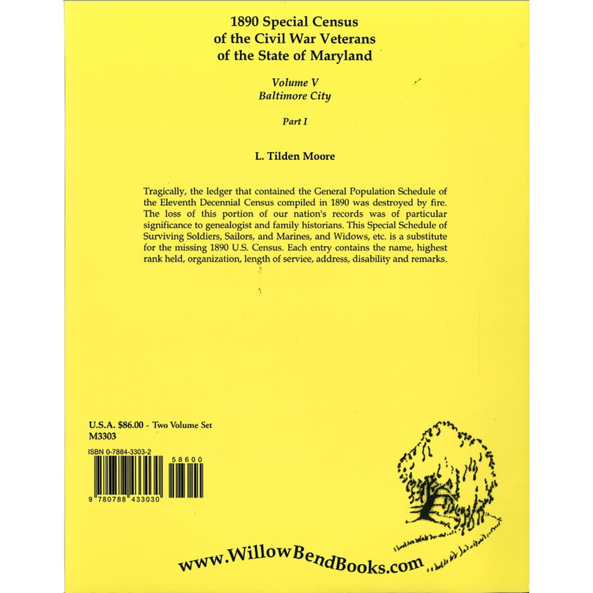 1890 Special Census of the Civil War Veterans of the State of Maryland, Volume V, Baltimore City, Part I back cover