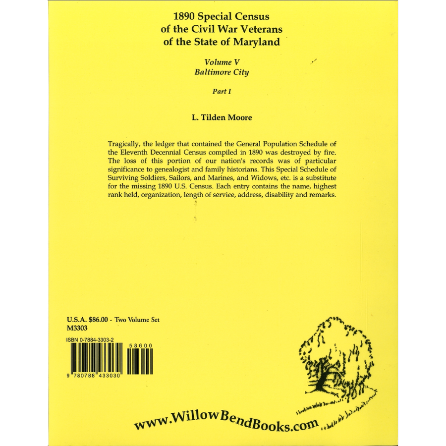 1890 Special Census of the Civil War Veterans of the State of Maryland, Volume V, Baltimore City, Part I back cover