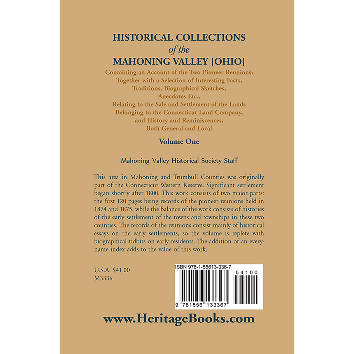 Historical Collections of the Mahoning Valley [Ohio] back cover
