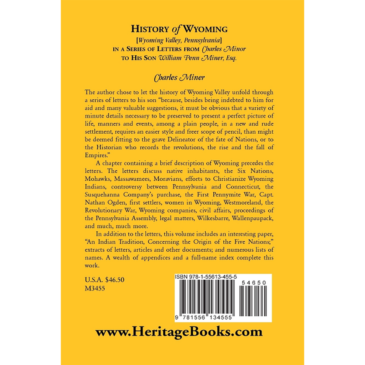 History of Wyoming [Valley, Pennsylvania] in a Series of Letters from Charles Minor to His Son William Penn Miner, Esq. back cover