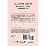 Cedar Grove Cemetery Portsmouth, Virginia, Plot Book 1 and 2 back cover