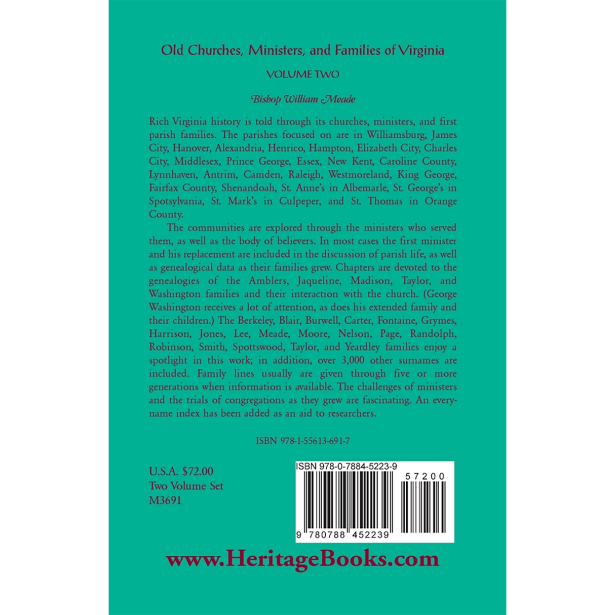Old Churches, Ministers, and Families of Virginia, Volume 2 back cover