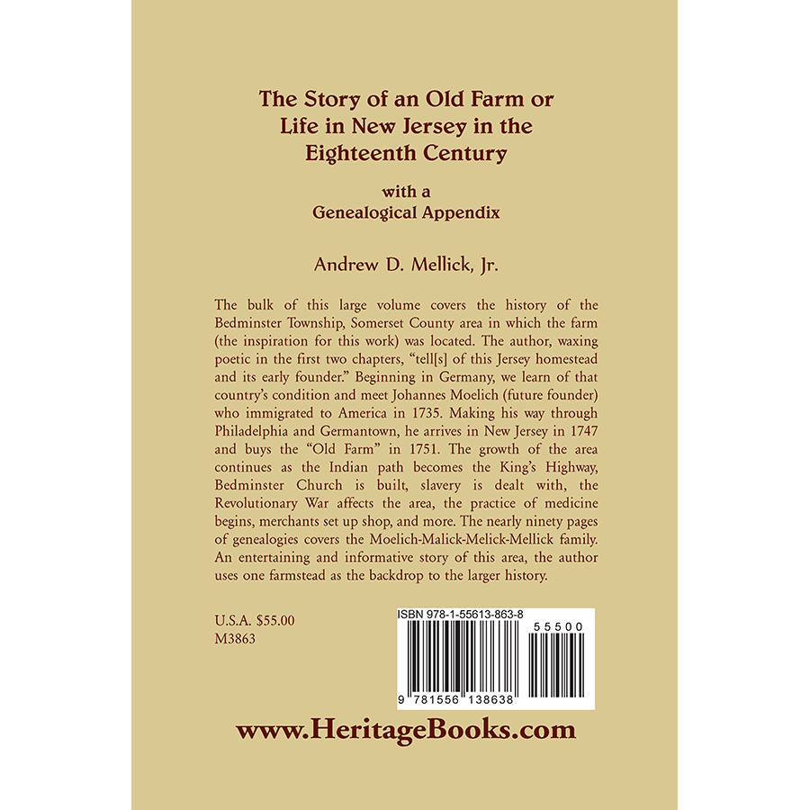 The Story of an Old Farm: or Life in New Jersey in the 18th Century back cover